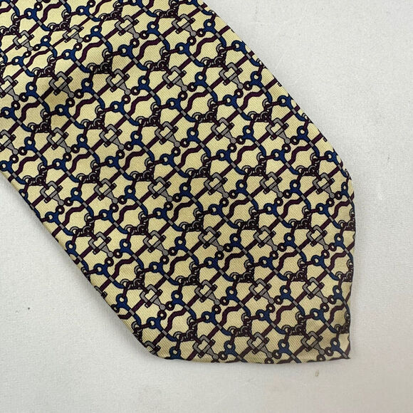 VTG Bert Pulitzer 100% Silk Cream Chain Link Pattern Geometric Neck Tie USA 04 - Picture 3 of 7